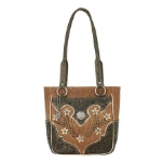 American West 5615324 Desert Wildflower Zip Top Tote with 3 Outside Pockets Tan Charcoal Cream