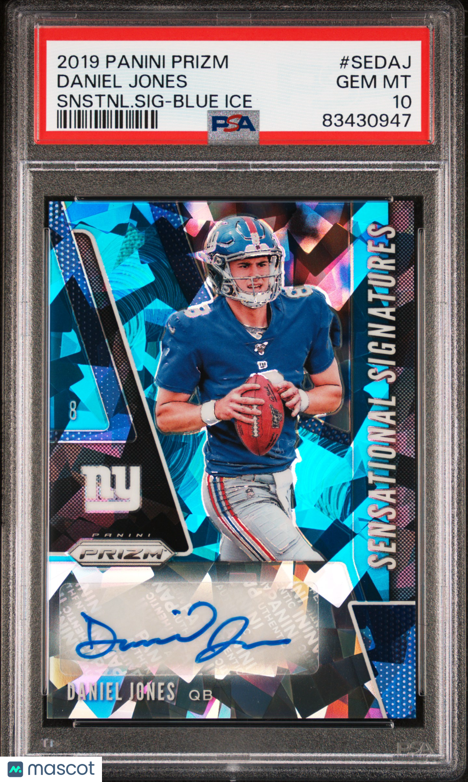 2019 Panini Prizm Sensational Signatures Daniel Jones Blue Ice /99 PSA 10