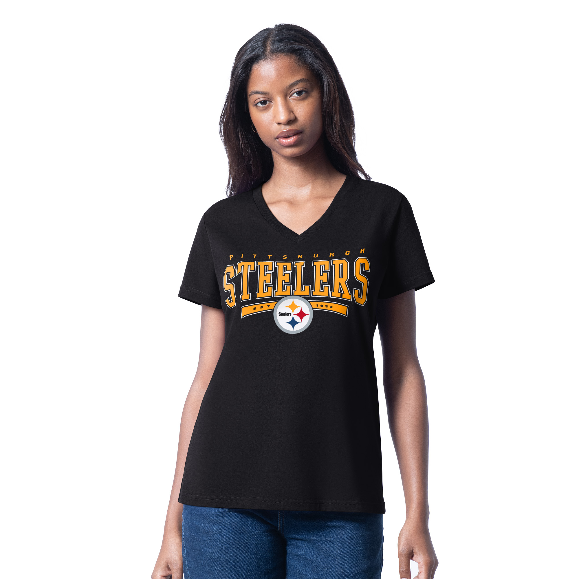 Pittsburgh Steelers Ladies Heather Black g-III Endzone Shirt