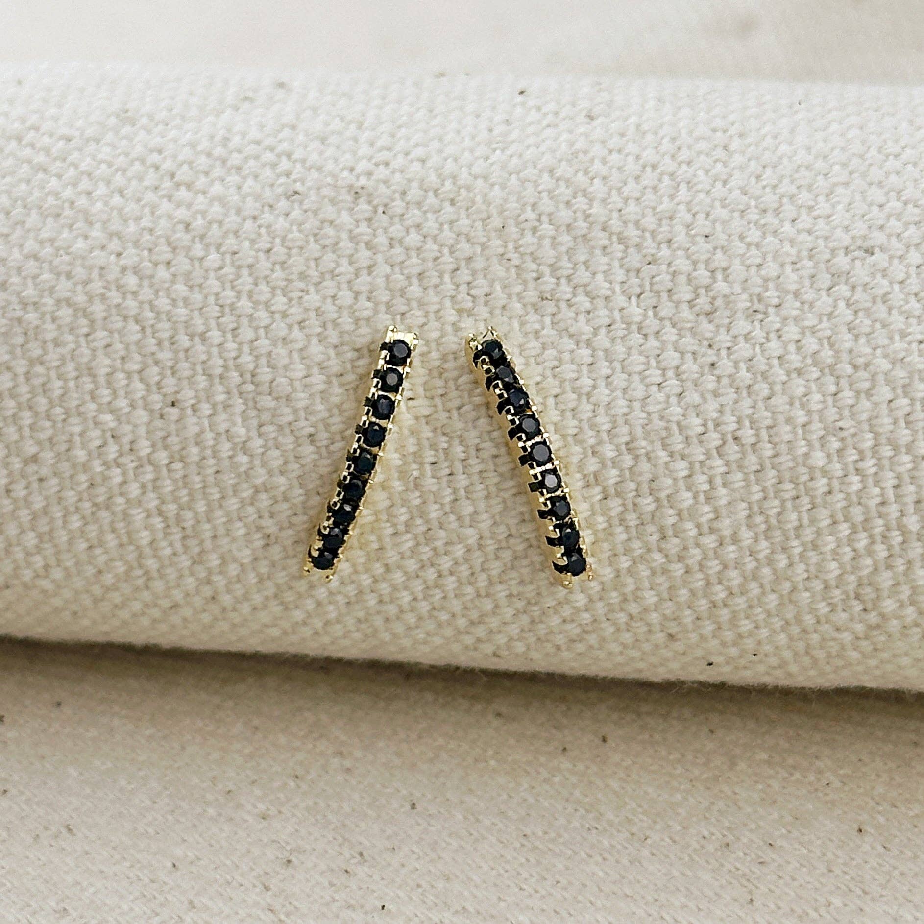 18k Gold Filled CZ Thin Line Stud - Black