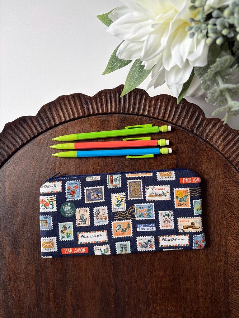 Pencil Pouch – Postage Stamps Navy, photo 3 of 6