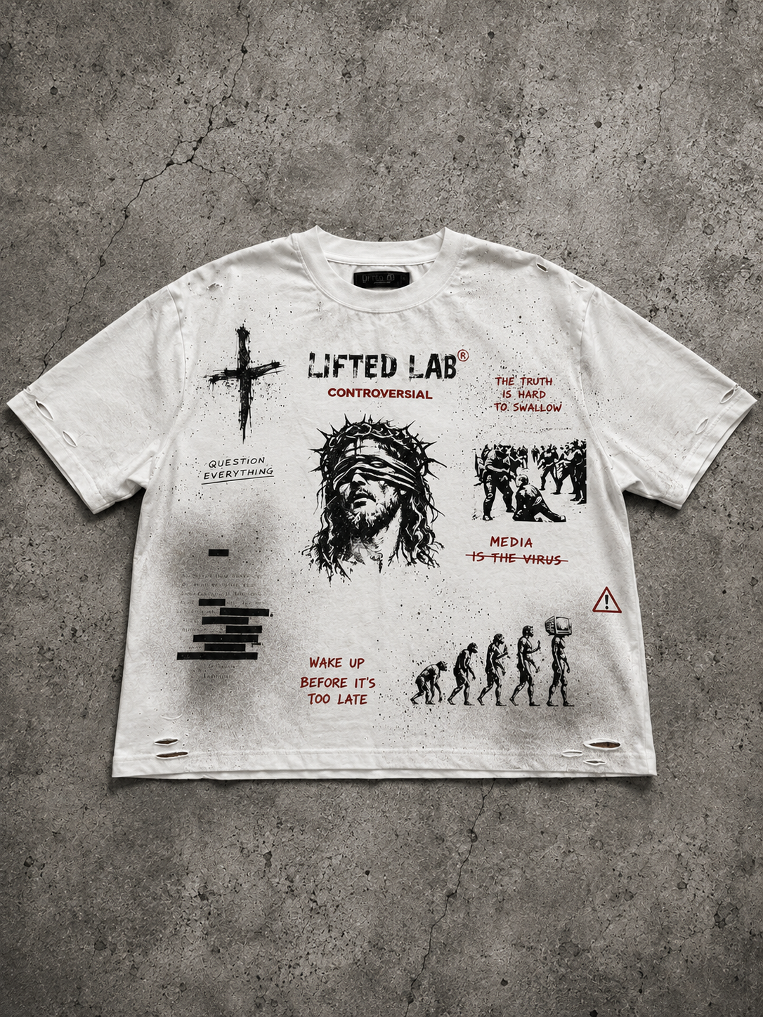 LIFTED LAB Blind Faith Tee	Distressed White