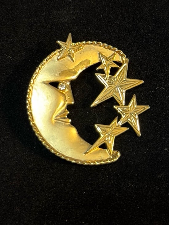 Vintage Park Lane Moon and Stars Brooch goldtone