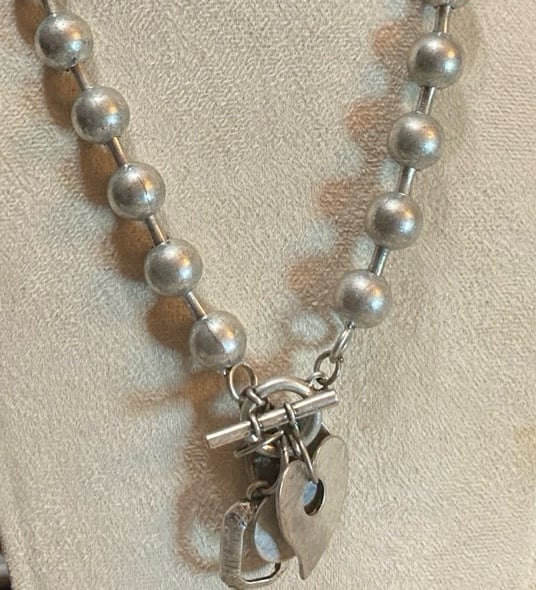 Silver tone Ball Chain Toggle Charm Heart Circle Necklace