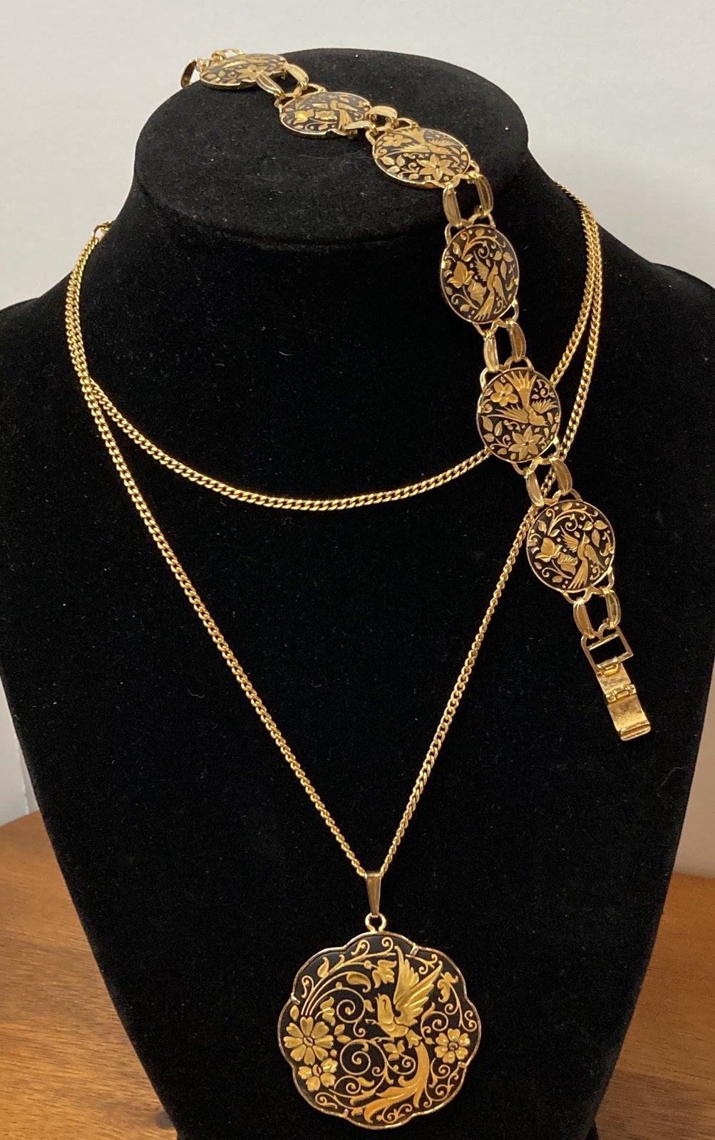 Damascene Spanish Pendant Vintage Necklace and Bracelet