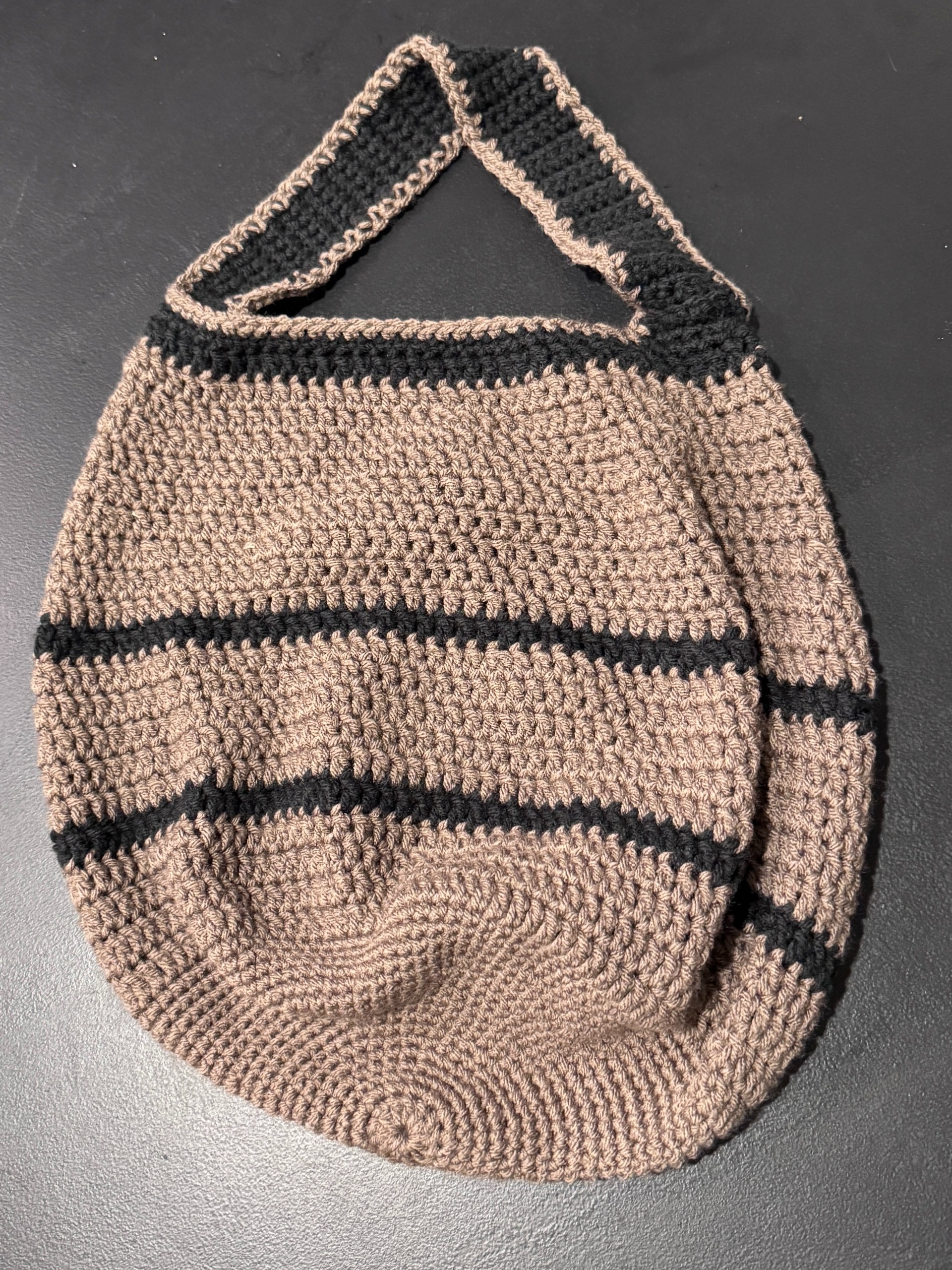 Taupe & Black Striped Crochet Market Tote