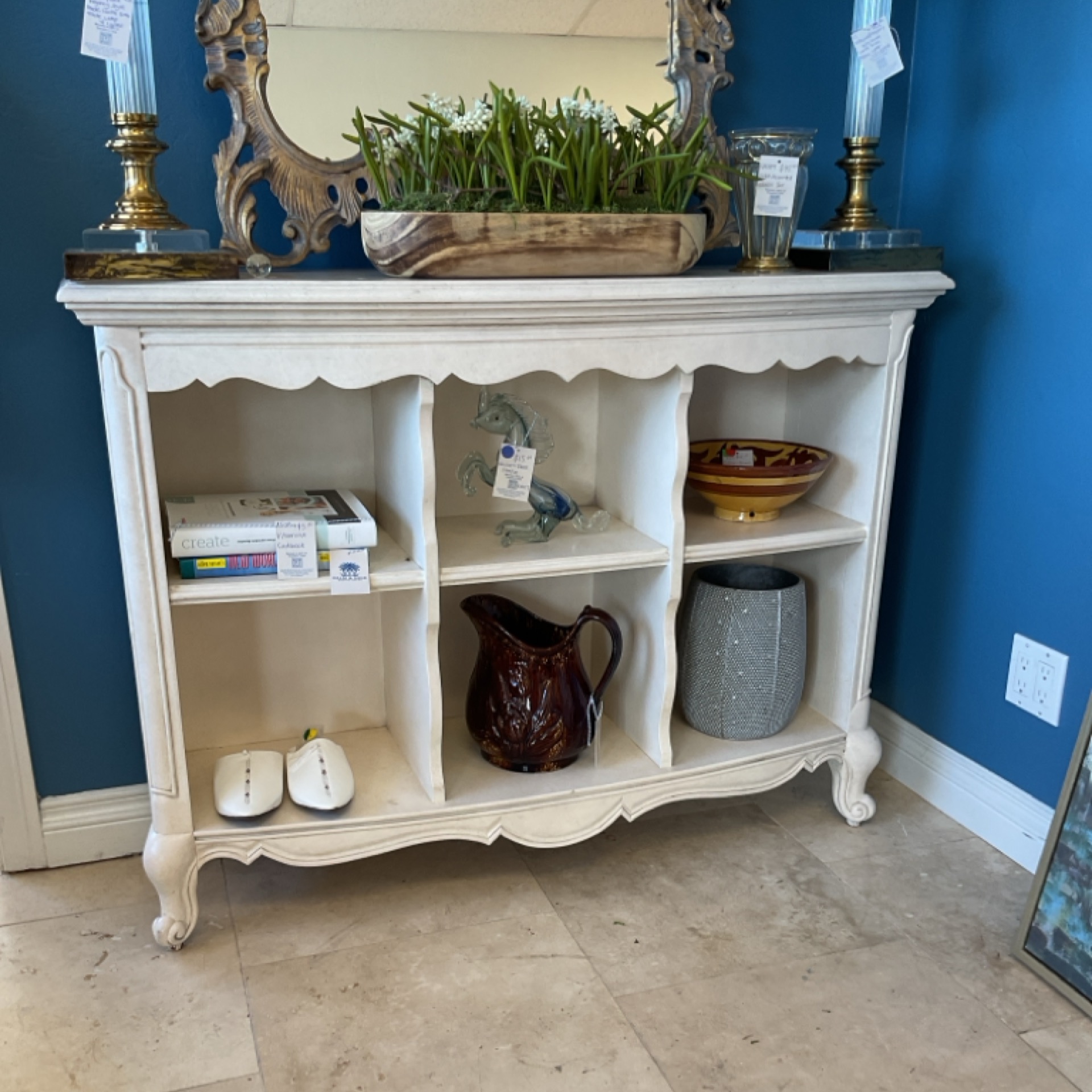 off white french provincial low bookcase