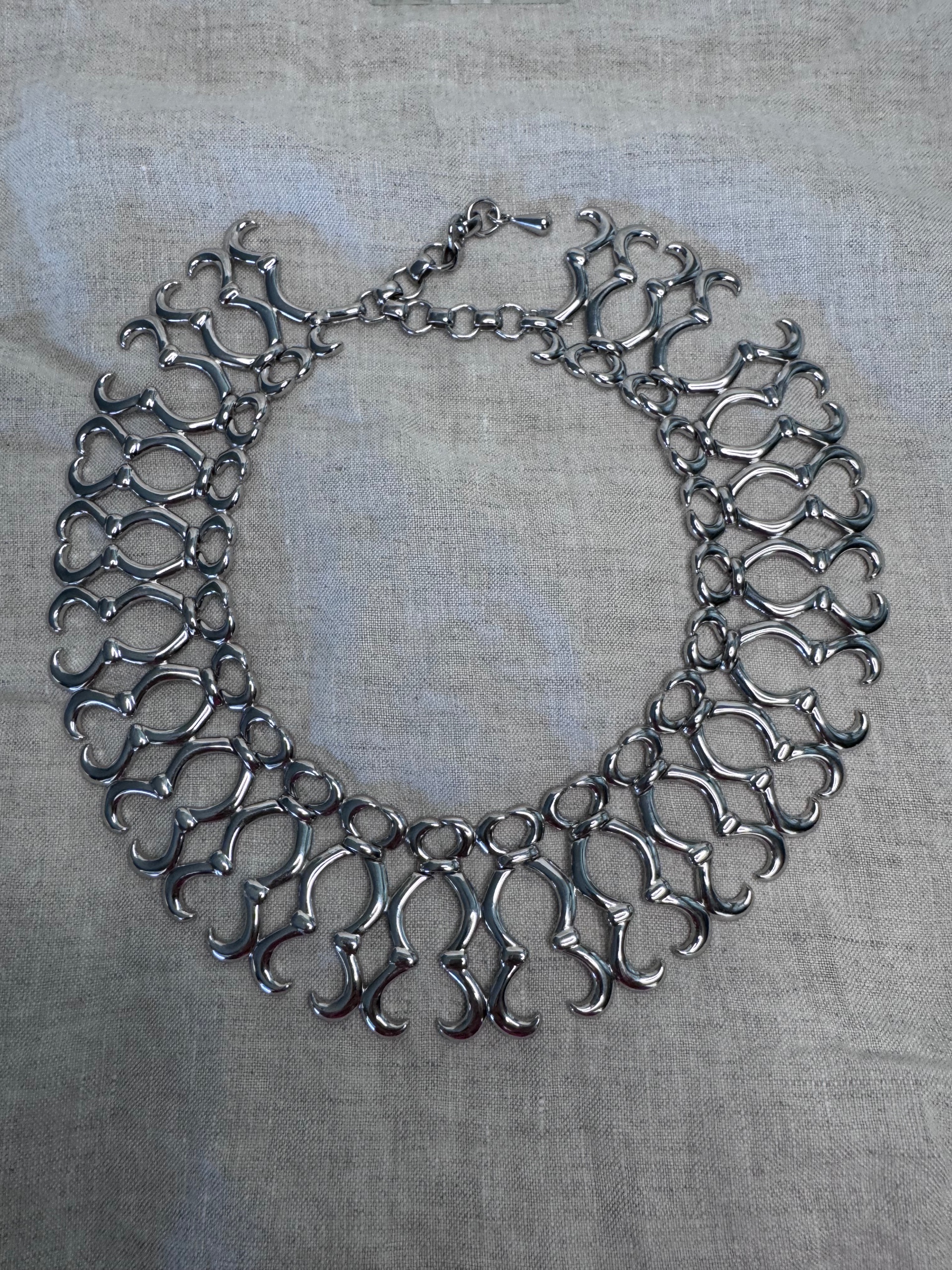 Vintage MONET Silvertone Collar Necklace – 16” Statement Choker