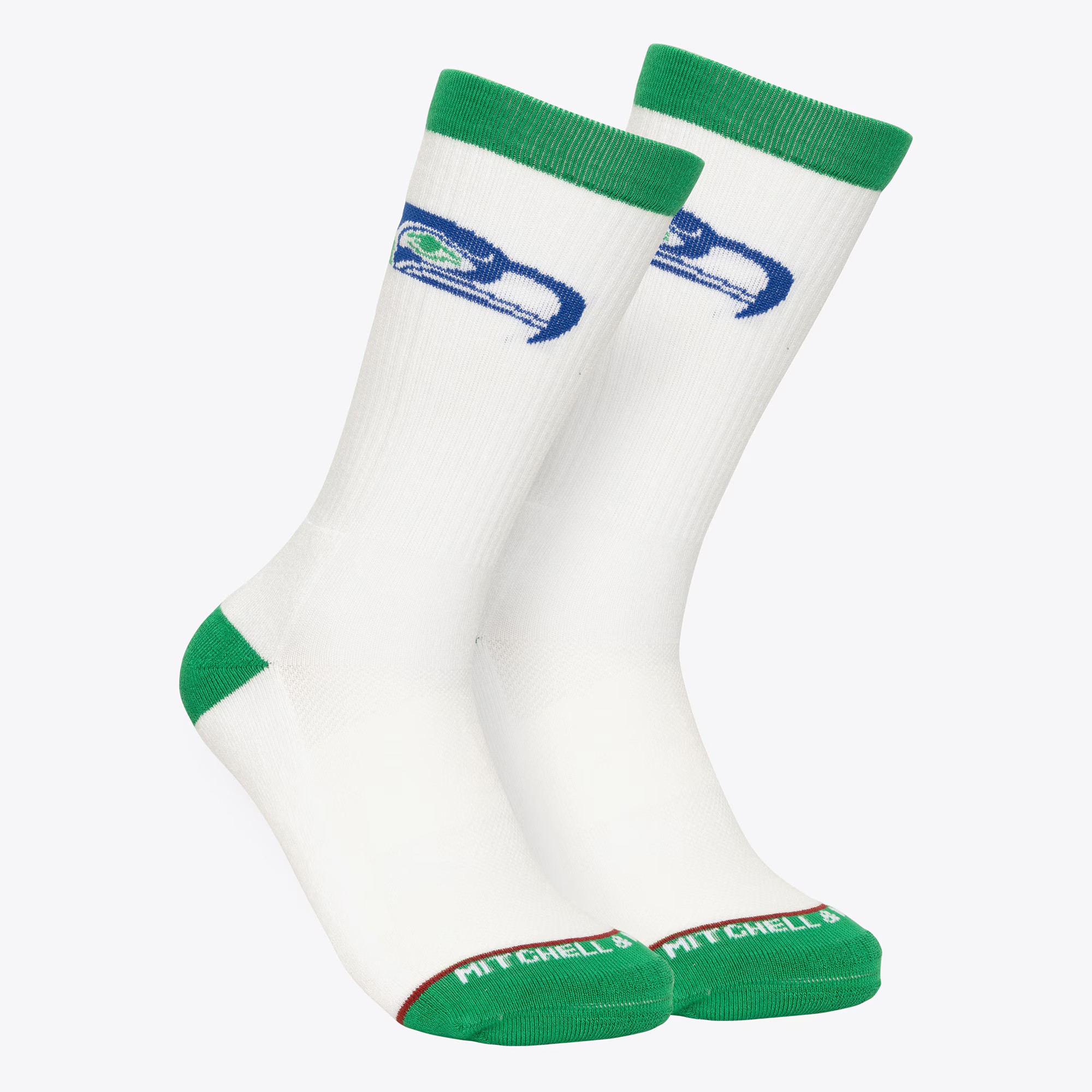 Seattle Seahawks Retro White Mitchell and Ness Touchback Crew Socks