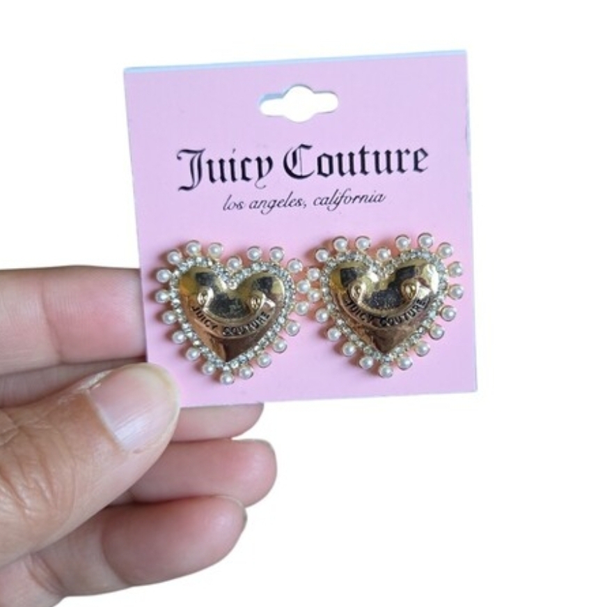 Juicy Couture Gold Heart Earrings with Pearl Trim