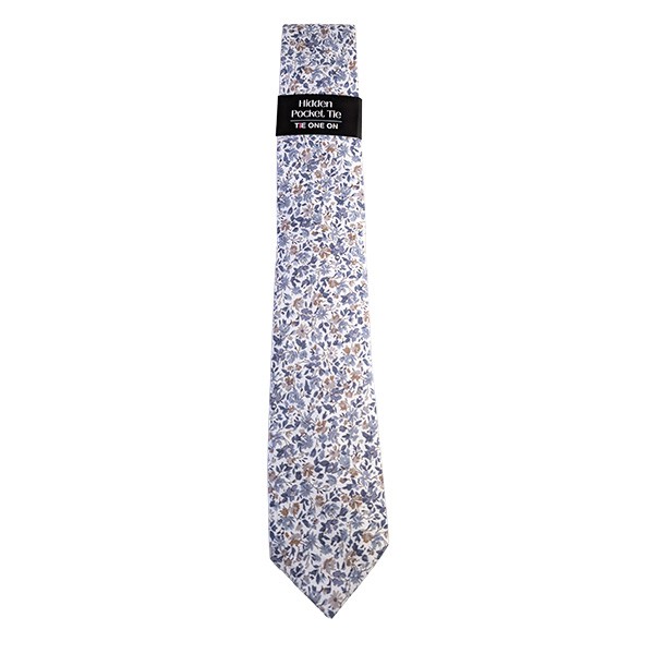 Cream French Blue Floral Hidden Pocket Tie