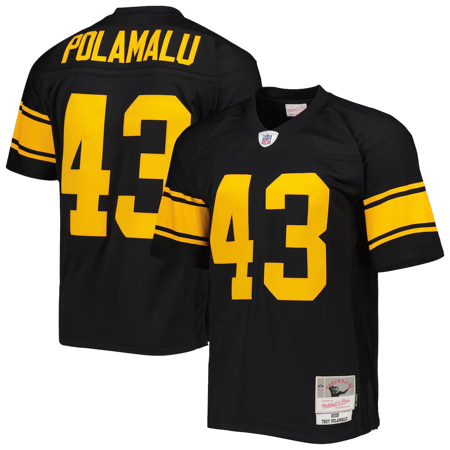 Pittsburgh Steelers 2008 Troy Polamalu #43 Black Mitchell and Ness Jersey