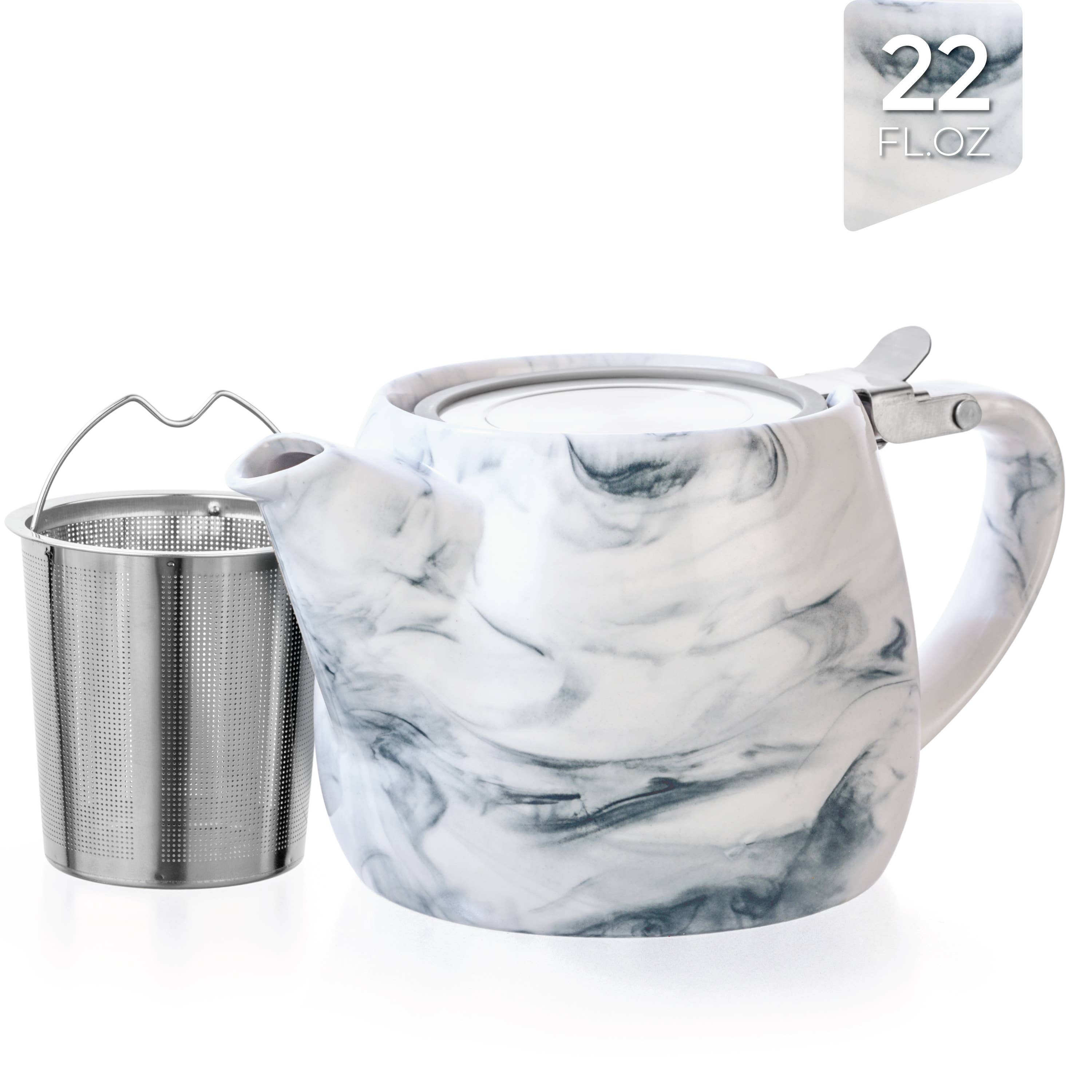 TEALYRA / LUXBE - Marble Porcelain Grey Teapot With Infuser 22oz
