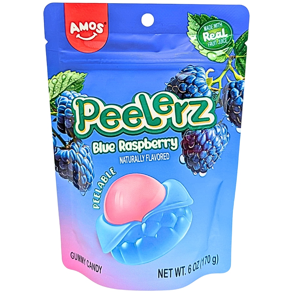 Amos Peelerz Blue Raspberry Peelable Gummy Candy 6 oz 12 ct