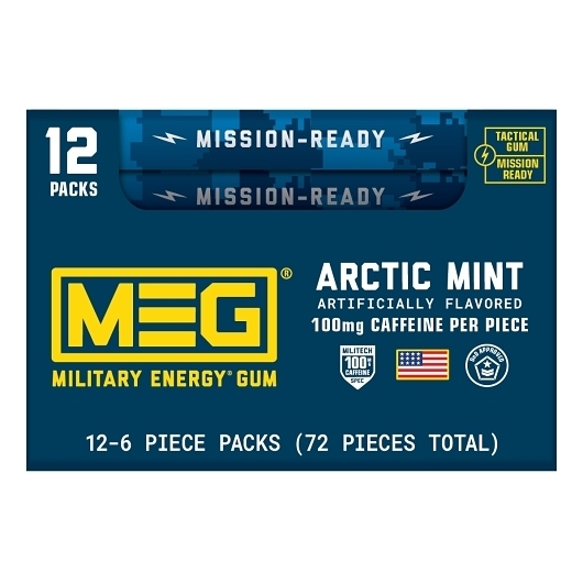 MEG Military Energy Caffeine Gum Arctic Mint 12 ct Tray