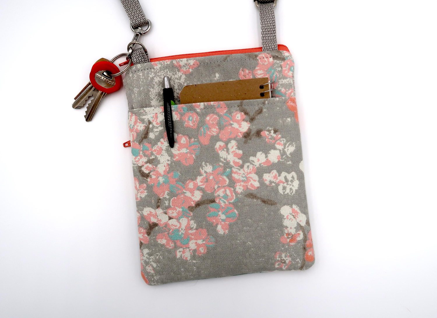 Small Crossbody Bag – Blossoms on Gray, photo 3 of 4