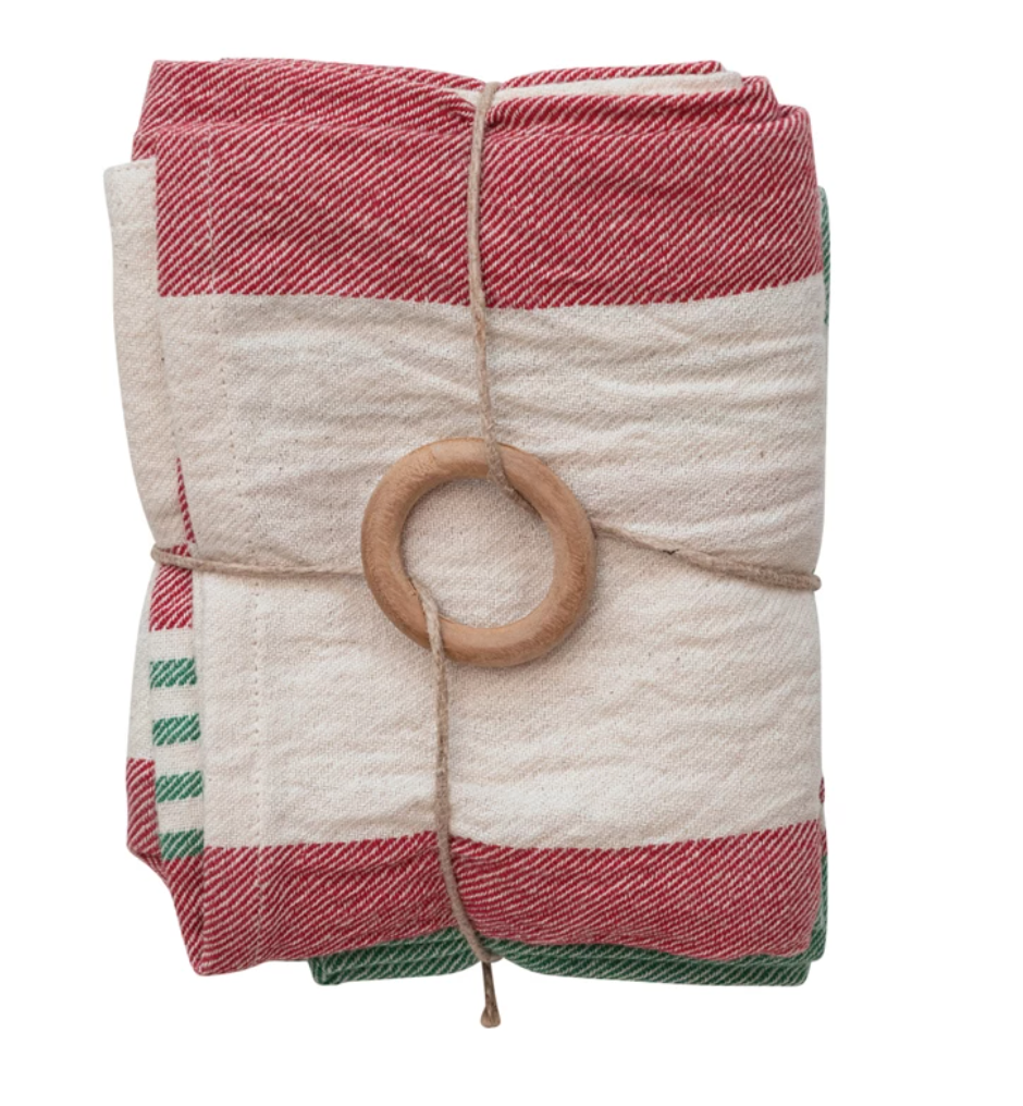 Cotton Tea Towels w/ Stripes, Set of 2