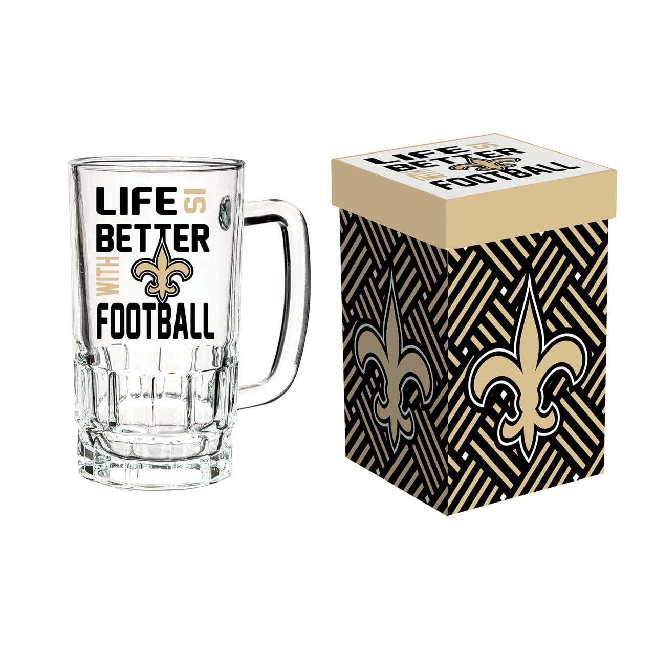 New Orleans Saints Glass Tankard Mug with Box 18oz