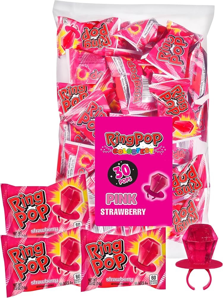 Ring Pop All Pink Strawberry Lollipop Candy 30ct