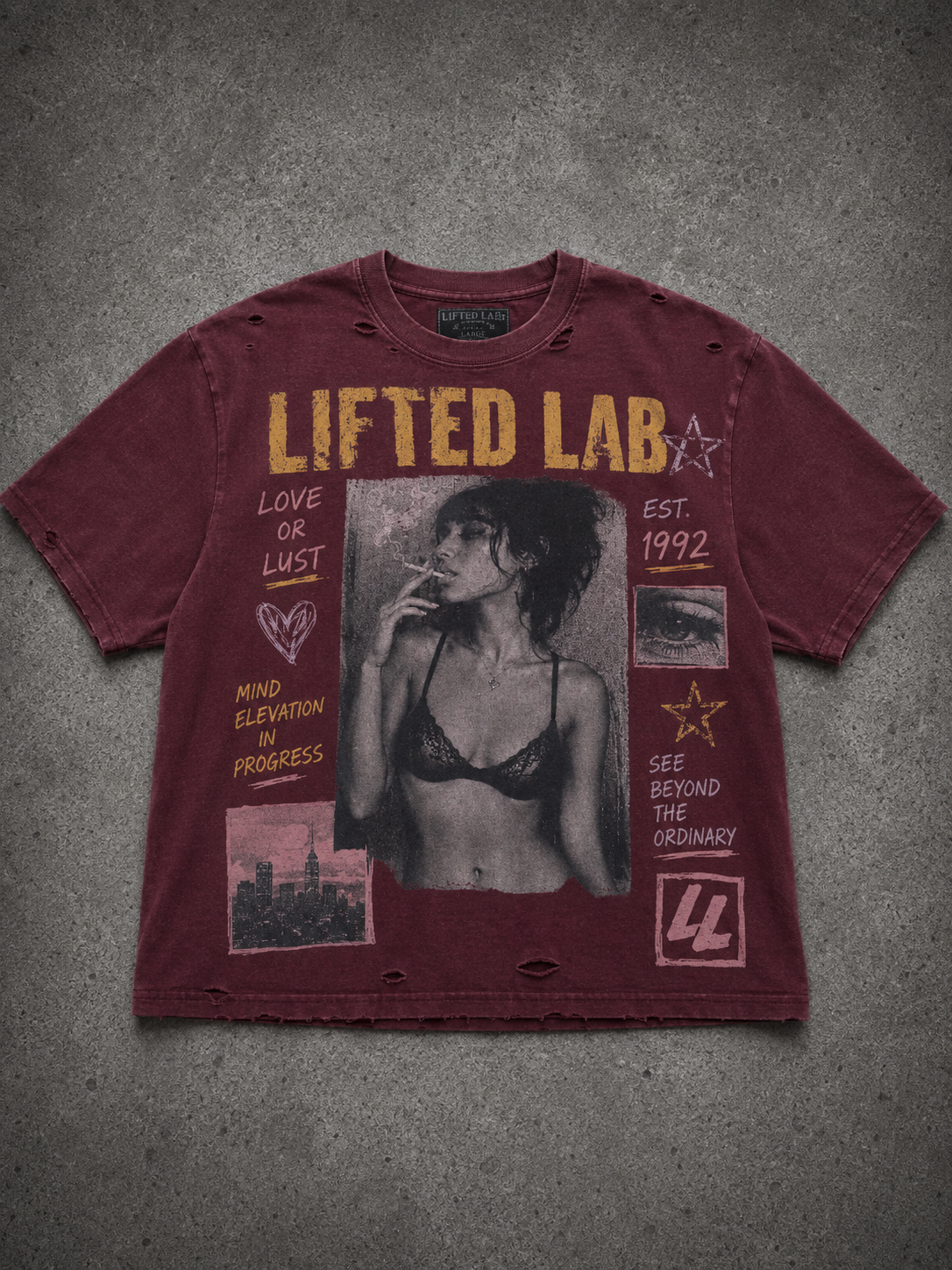 LIFTED LAB Love or Lust Tee	Washed Burgundy