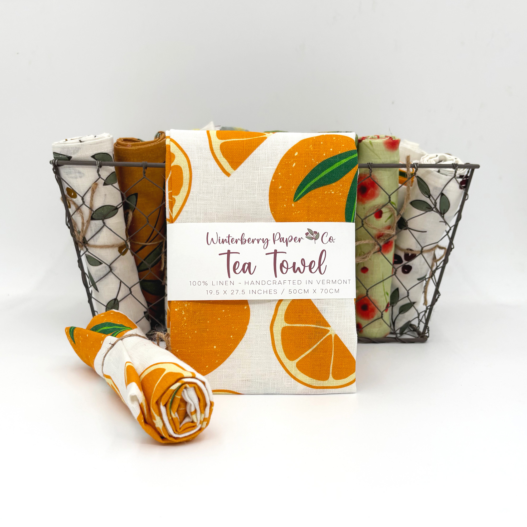 100% Linen Tea Towel ~ Fruit (Oranges)