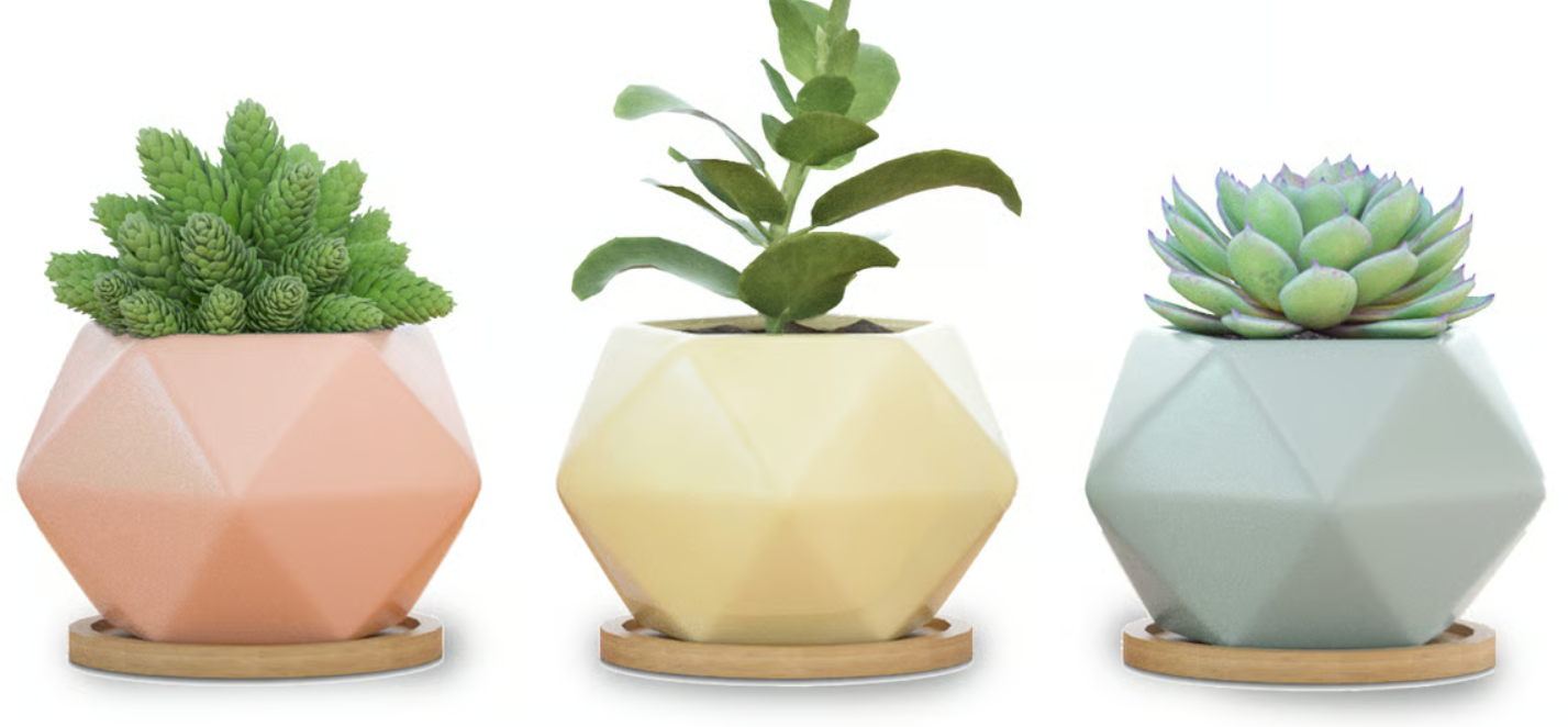 Mini Hexagon Pot w/ Saucer, 3.5"
