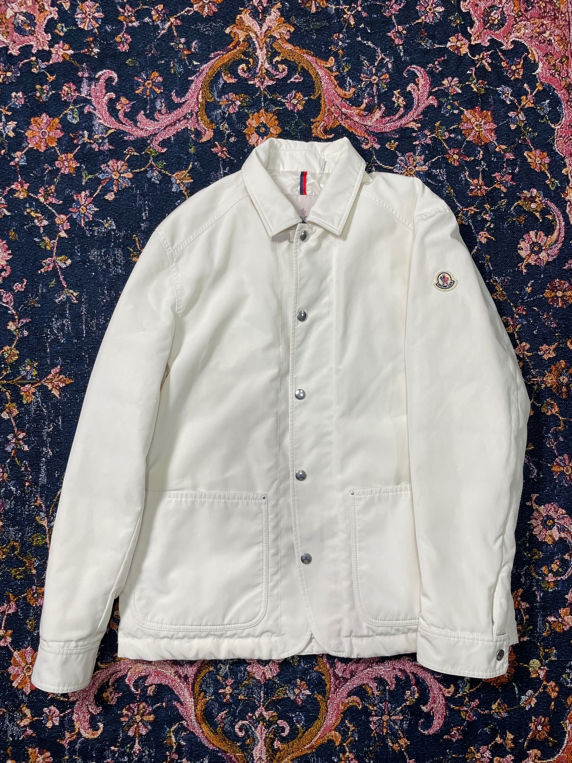 Moncler White Lightweight Snap Front Jacket Logo Patch ( NEW )