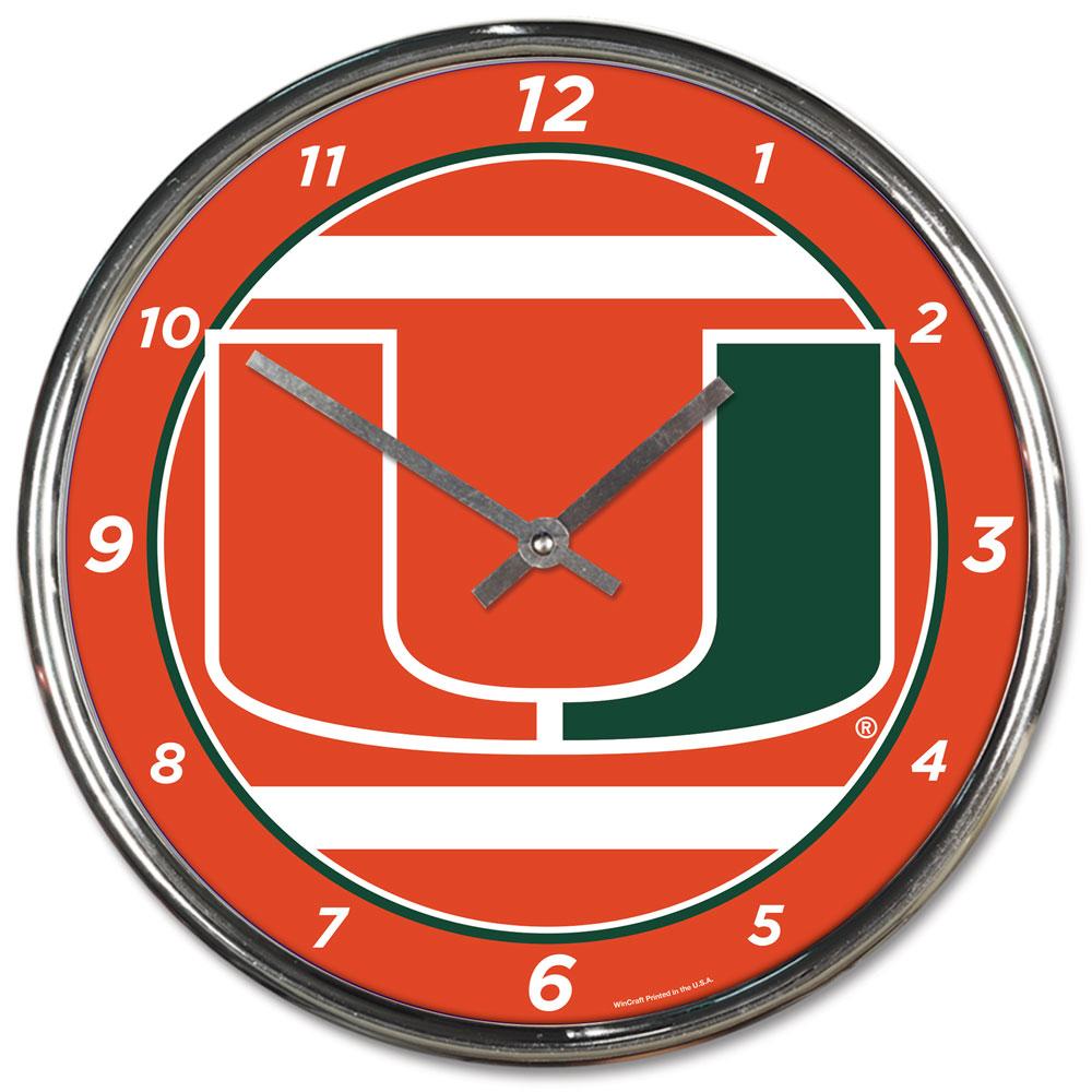 Miami Hurricanes Round Chrome Wall Clock