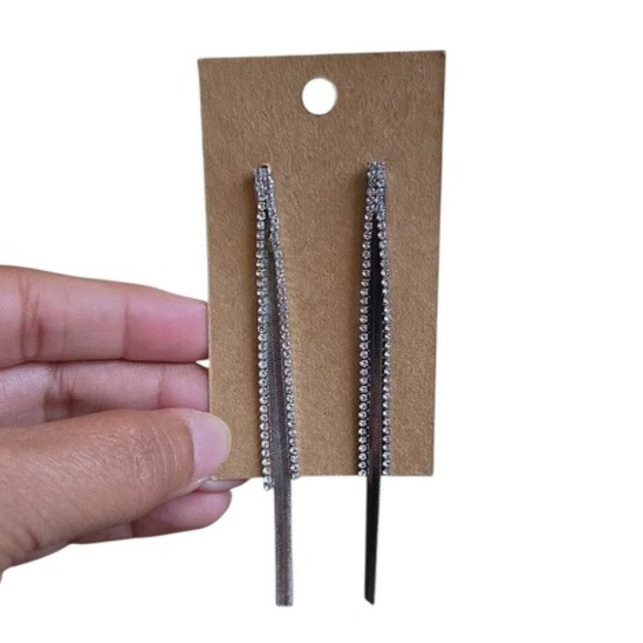 Rhinestone Linear Drop Earrings in Silver Toned