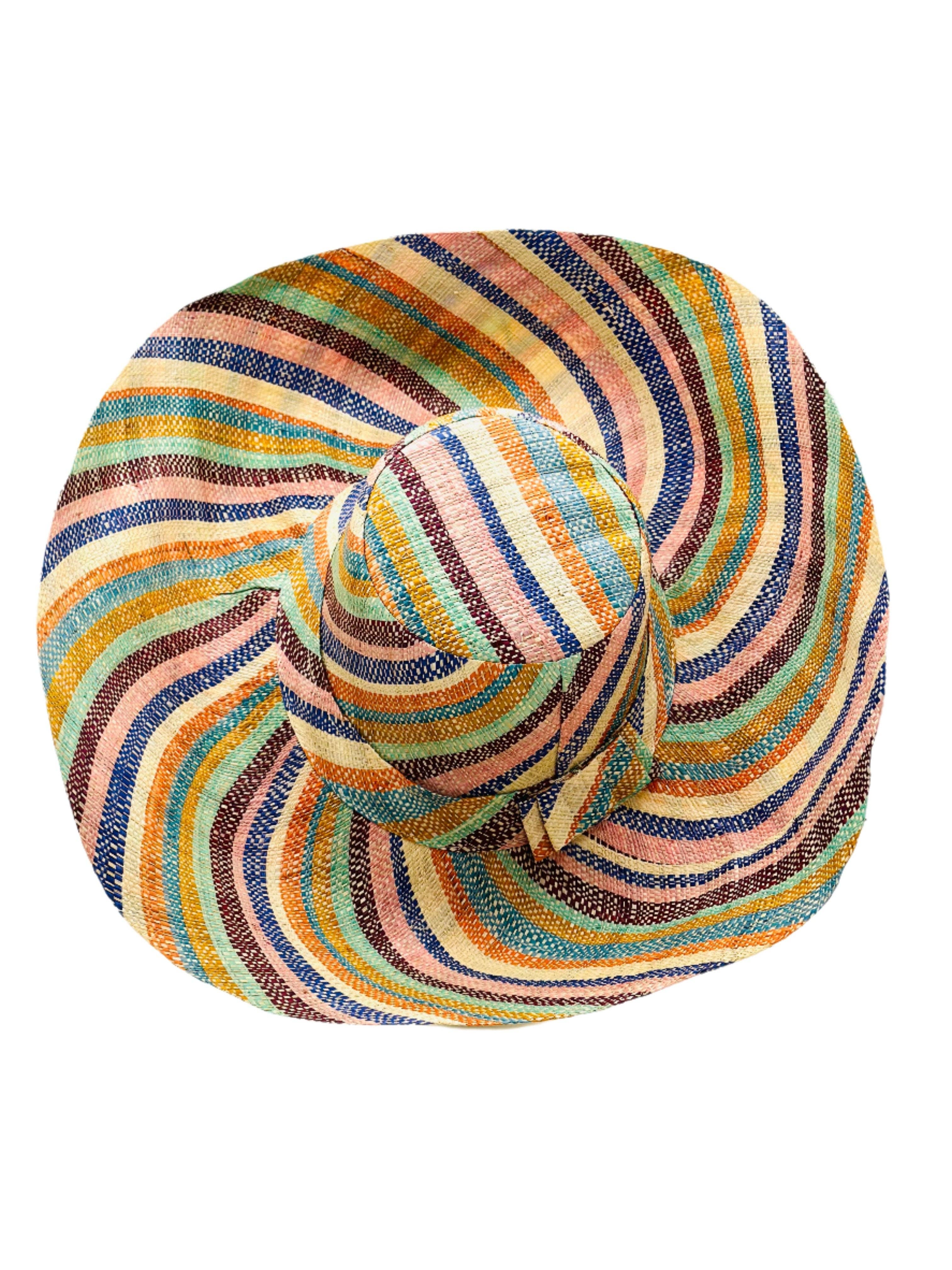 5" & 7" Wide Brim Multicolor Stripe Packable Straw Sun Hats