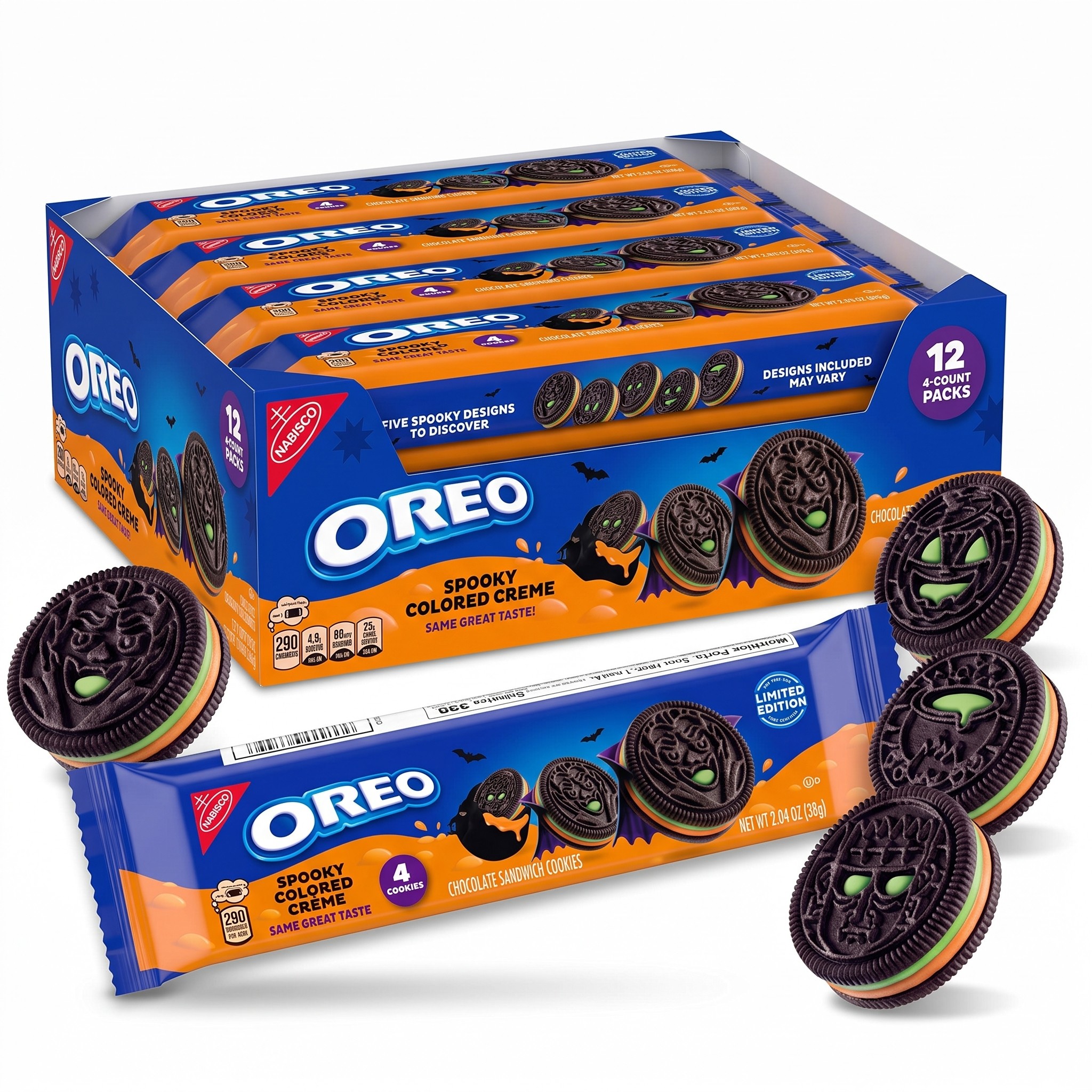Oreo Halloween Spooky Creme  Cookies Single Serve 2.04oz 12ct
