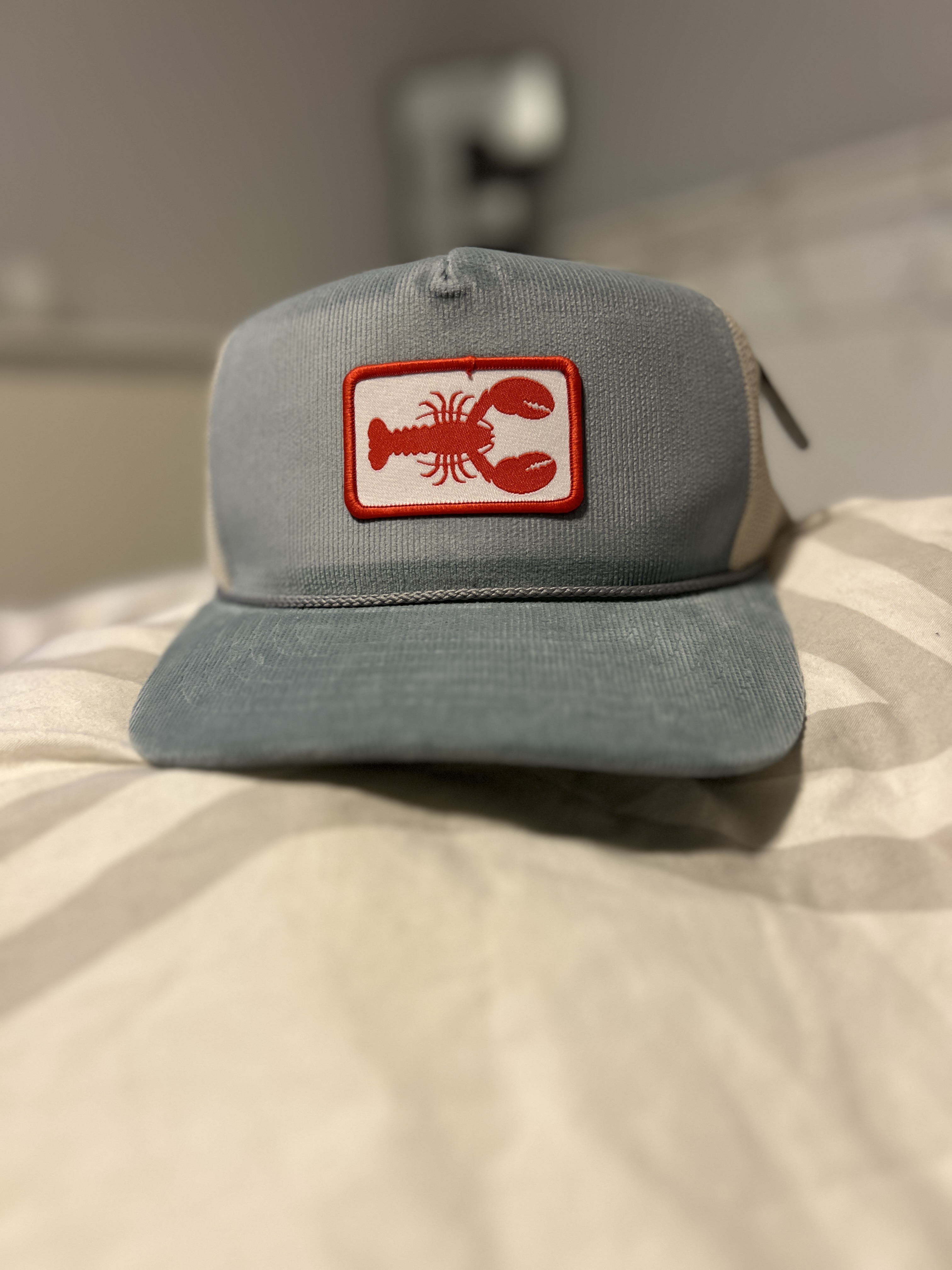 Light Blue/Sand Corduroy Snapback Rope Lobster Patch Cap