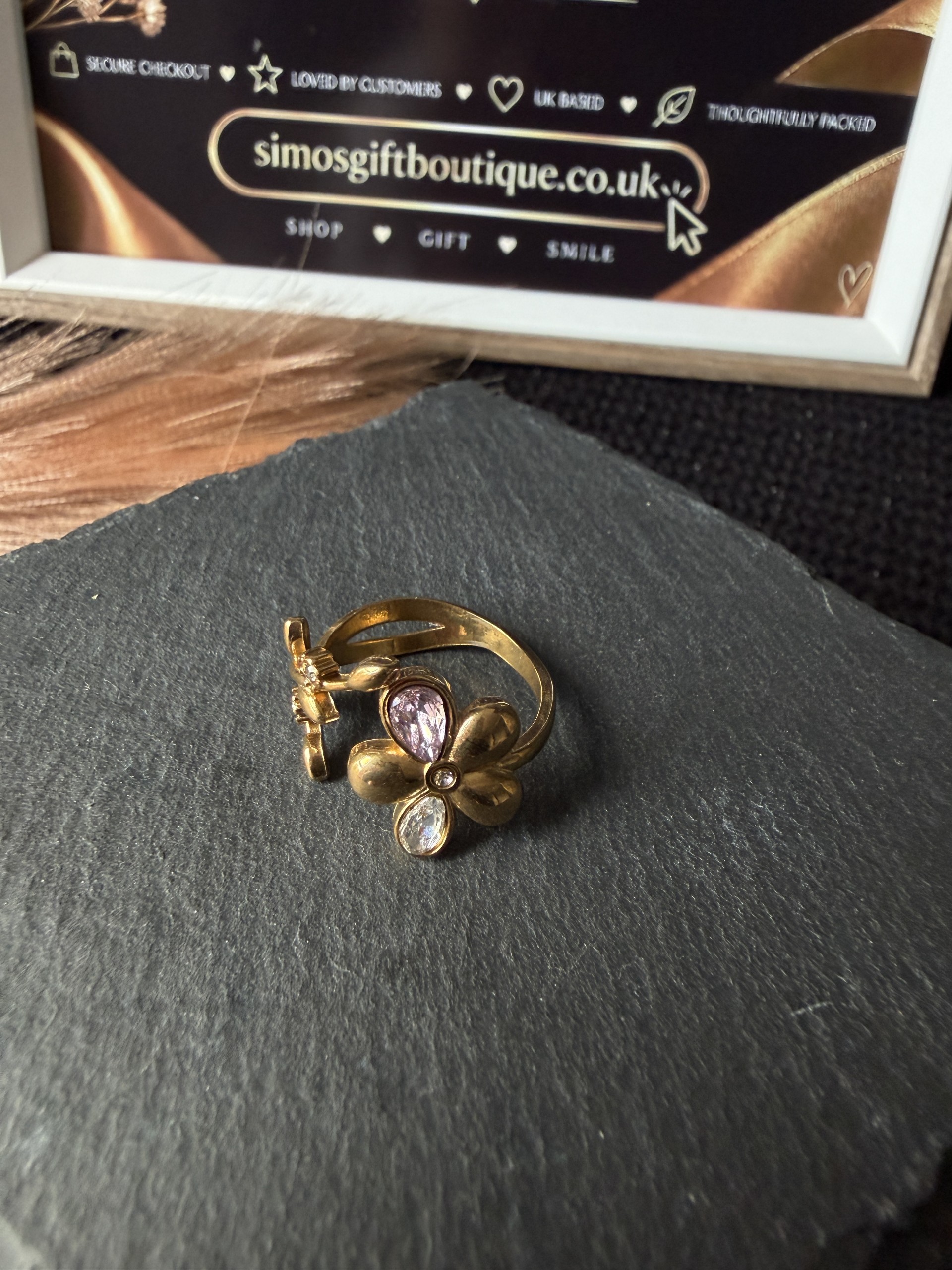 18K Gold Plated 304 Stainless Steel Flower Adjustable Ring