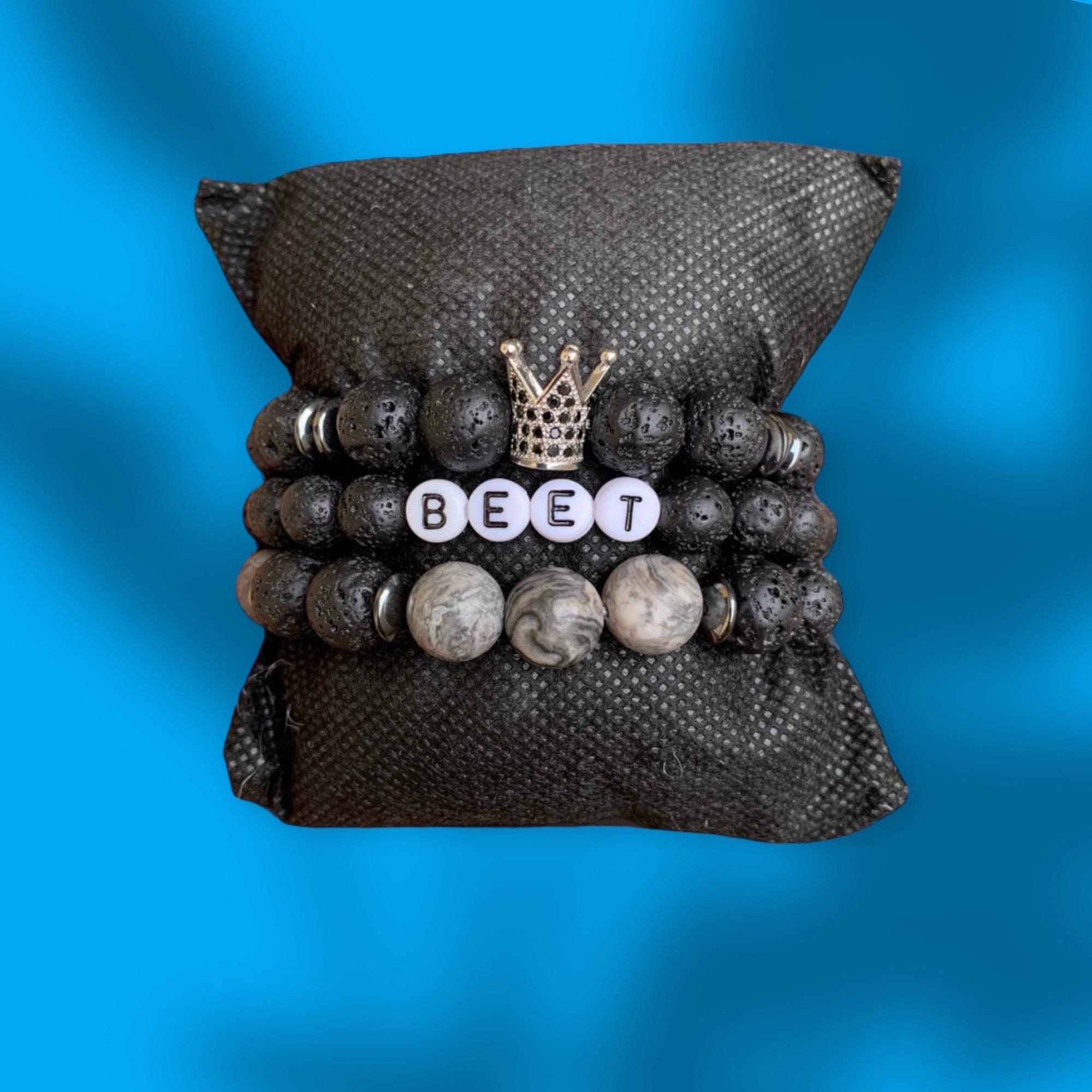 Custom Name Lava Rock Bracelet: Crown Shambala Beaded Gift view 5