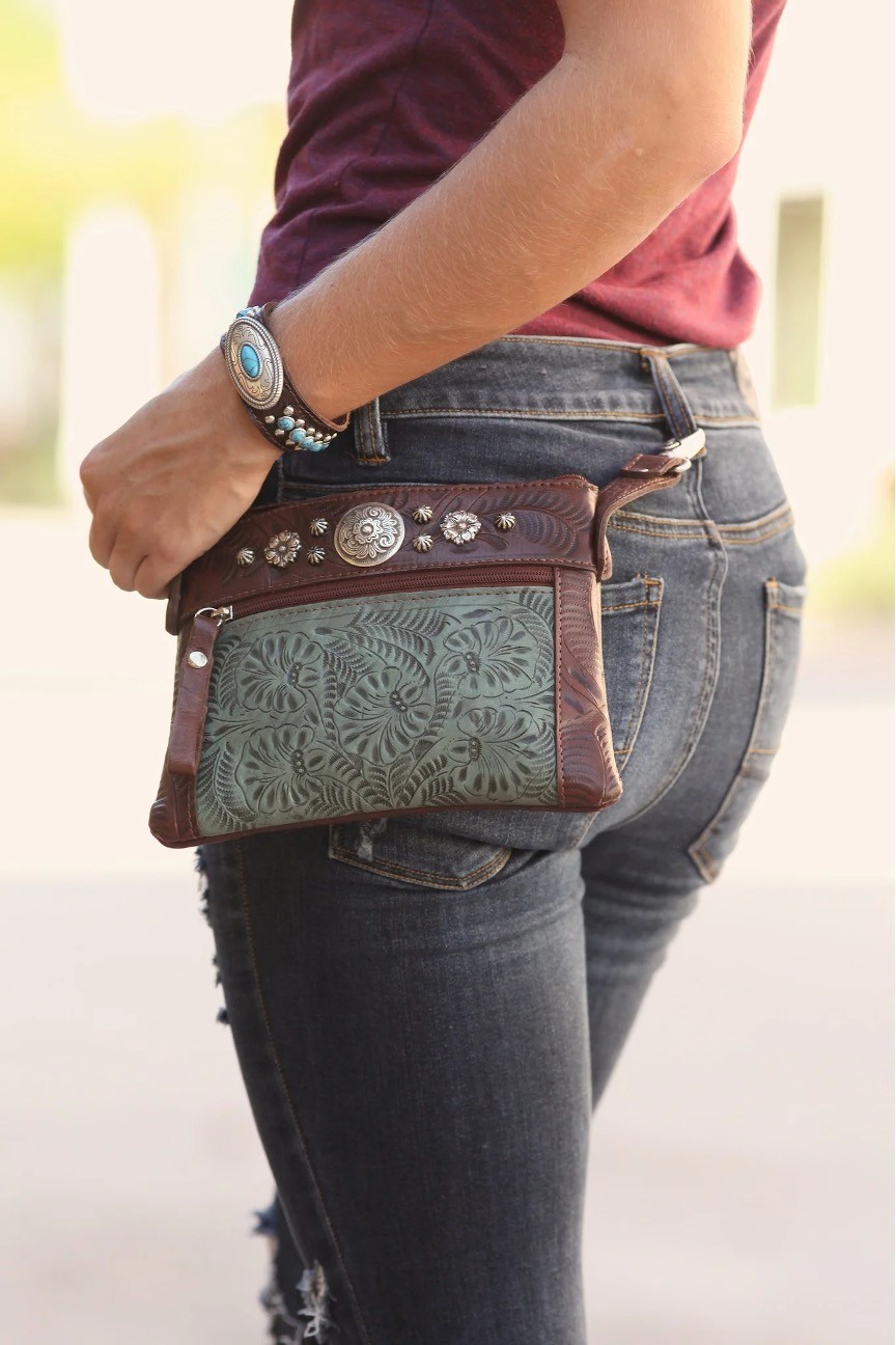 American West Canyon Bloom Trail Rider Crossbody/Hip Bag - Turquoise