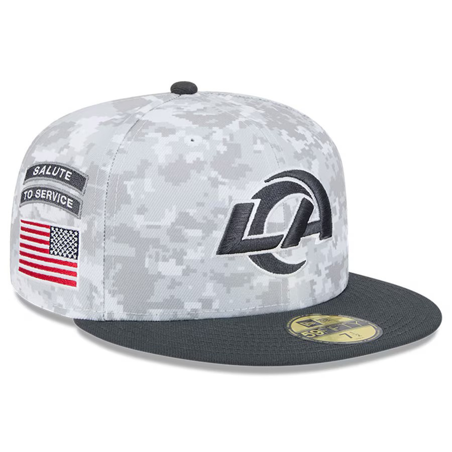 Los Angeles Rams 2024 New Era 59FIFTY Salute to Service Fitted Hat - Arctic Camo/Graphite