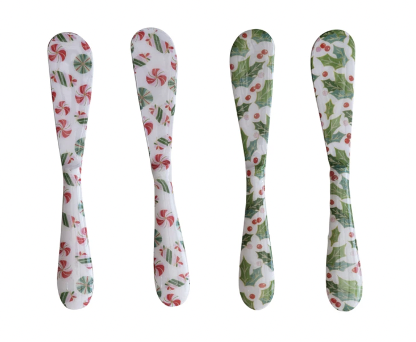 Enameled Canape Knife w/ Candy/Holly, Multi Color, 2 Styles