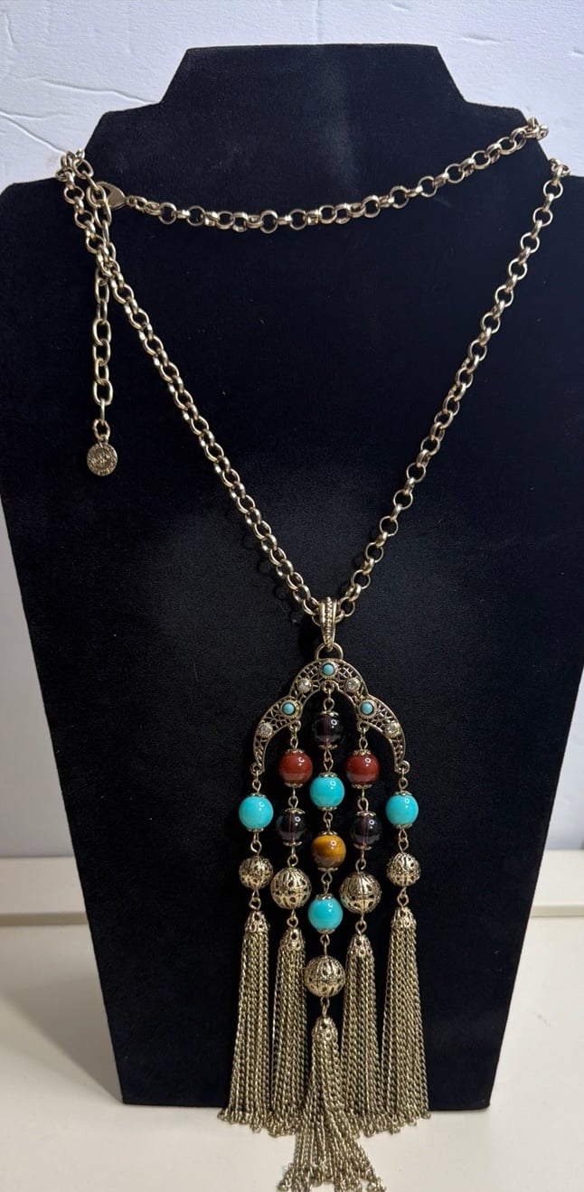 Graziani Multi stone Chandelier Tassel Necklace