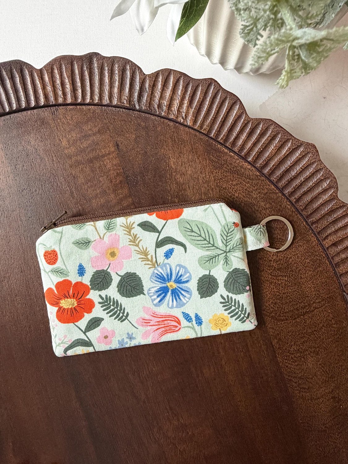 Keychain Pouch – Wildflowers on Mint, photo 2 of 4