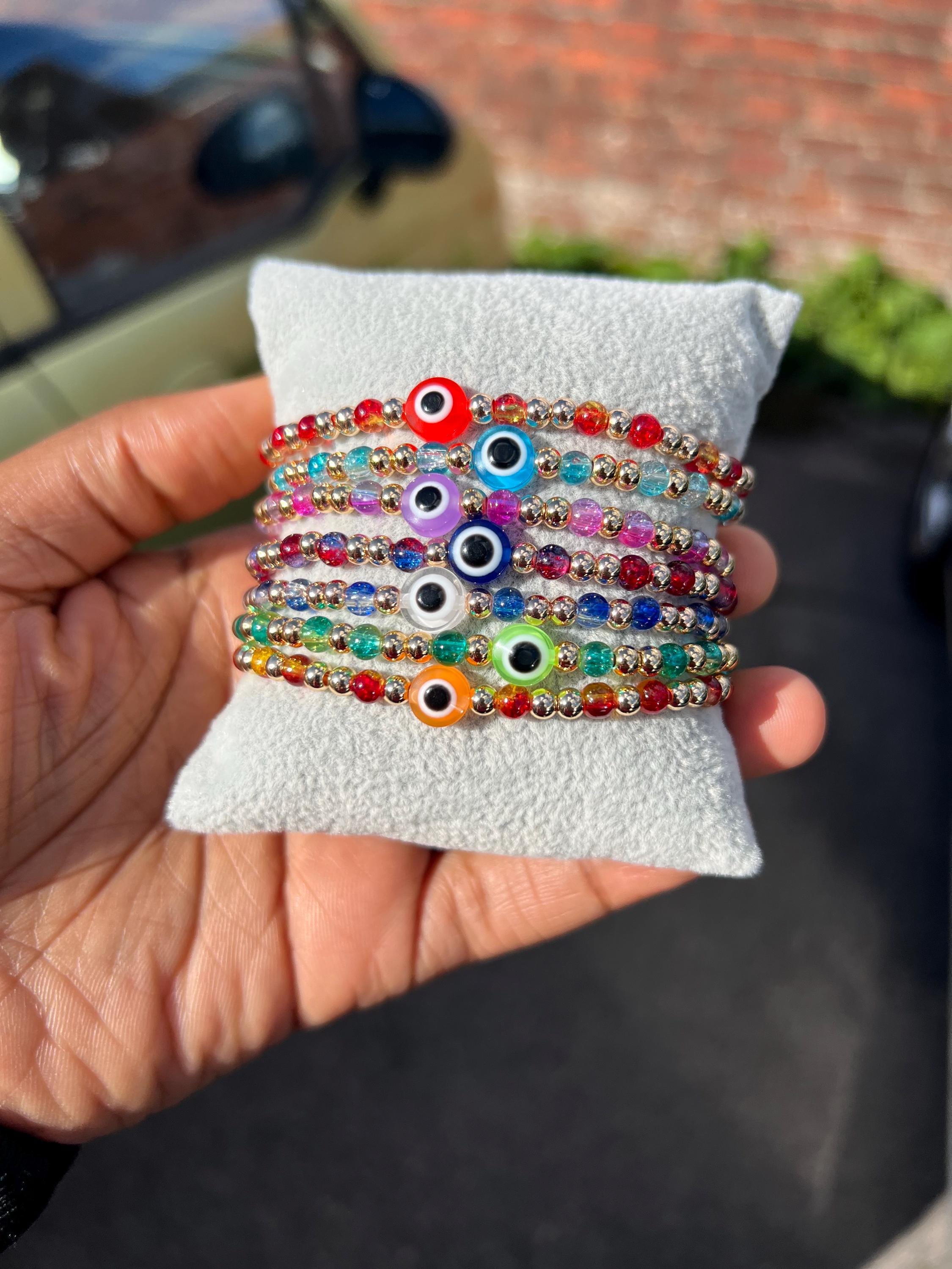 Evil Eye Beaded Bracelet: Dainty Stacking Jewelry, mother’s Day gift, Birthday Gifts view 2