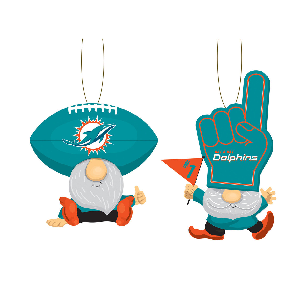 Miami Dolphins Gnome Fan Ornaments 2 pack