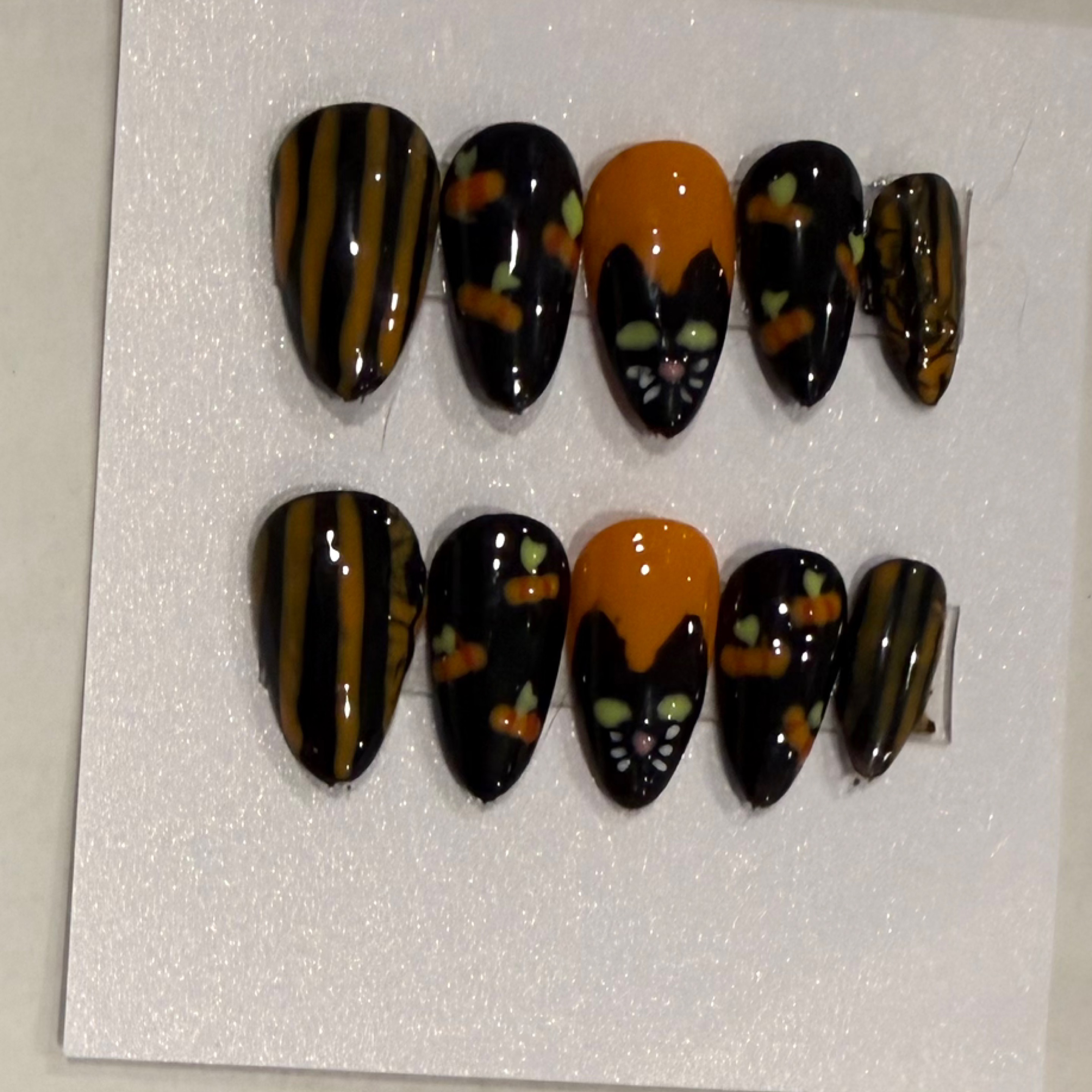 Spooky cats hand-painted nail set