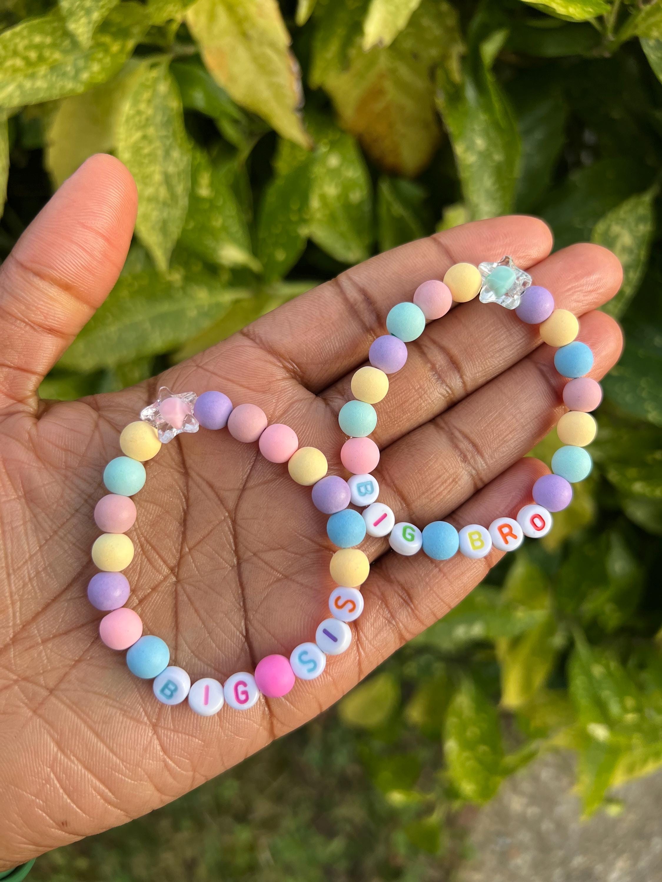 Personalized Pastel Beaded Bracelet: Sibling Name Gift