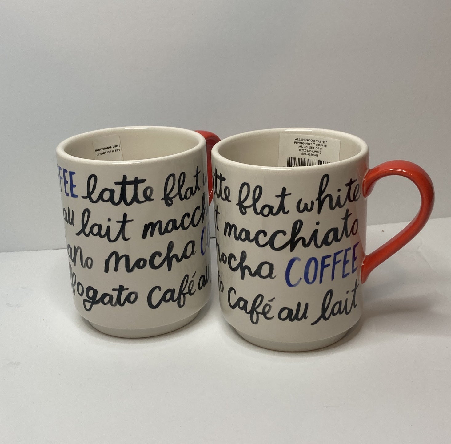 Kate Spade New York Lenox Coffee Mugs Handwriting Set of 2