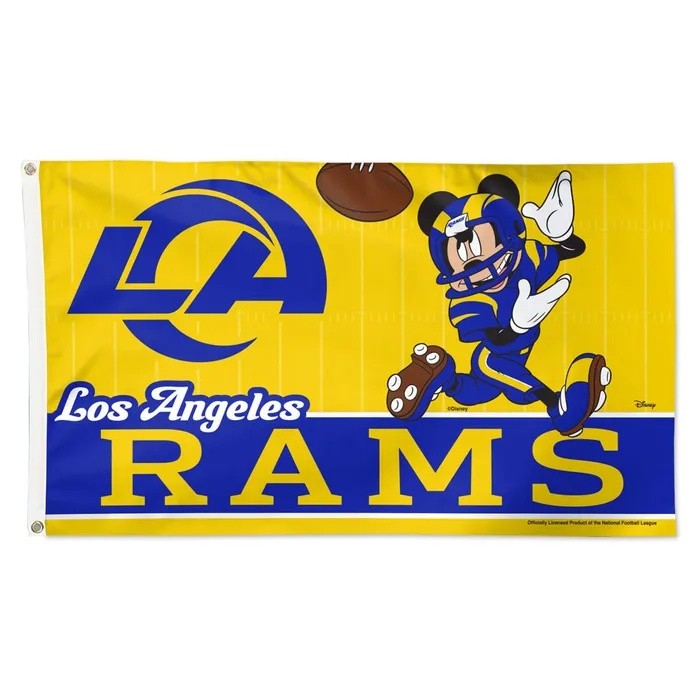 Los Angeles Rams Disney Mickey Mouse Deluxe Royal Yellow Flag 3x5'