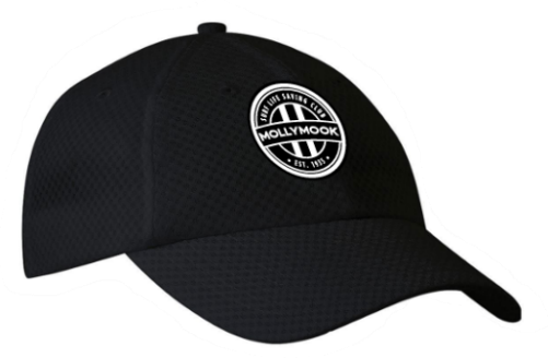 Black Mollymook Surf Life Saving Club baseball cap with an embroidered circular club logo.