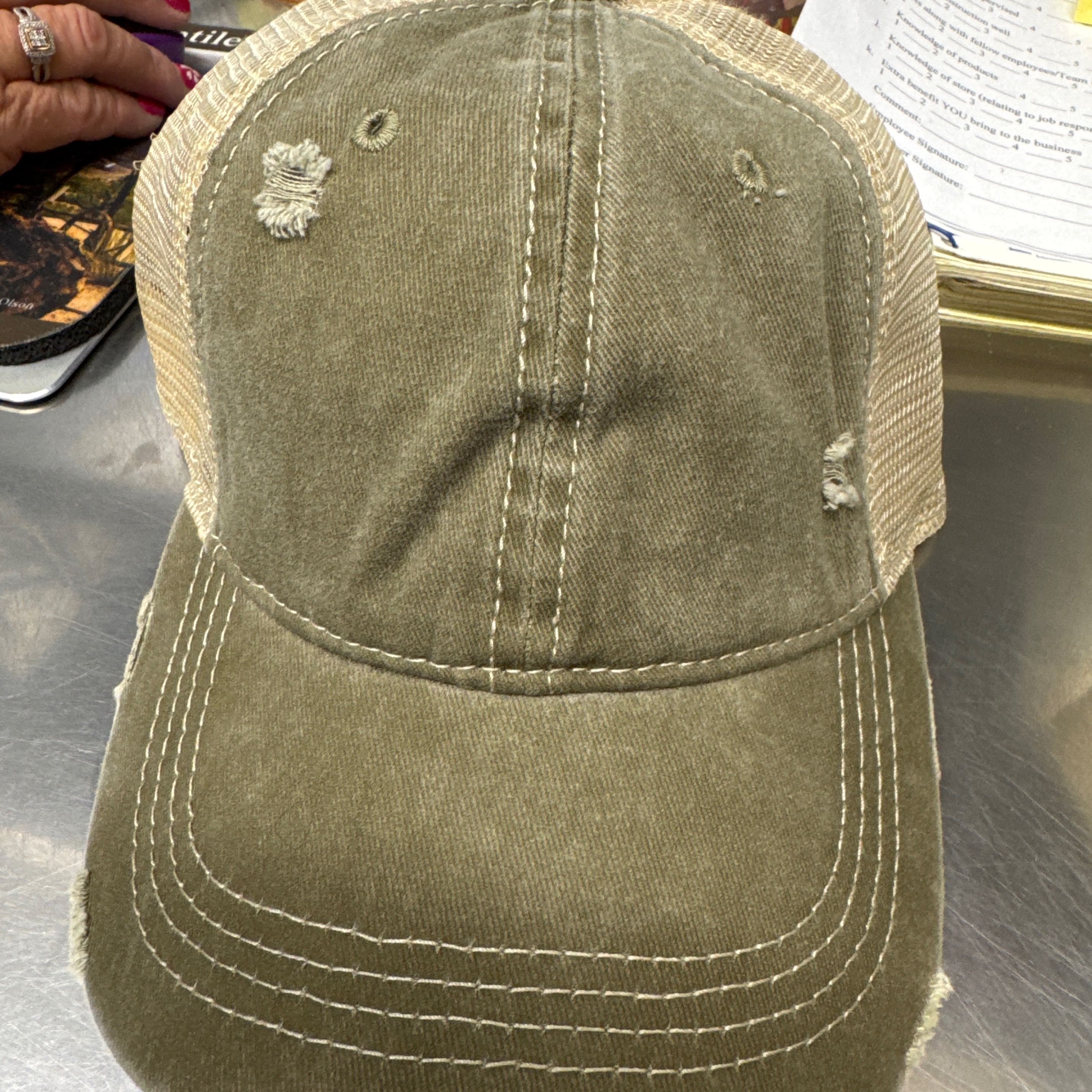 Blank Trucker Hat CC Rough Olive Velcro Back