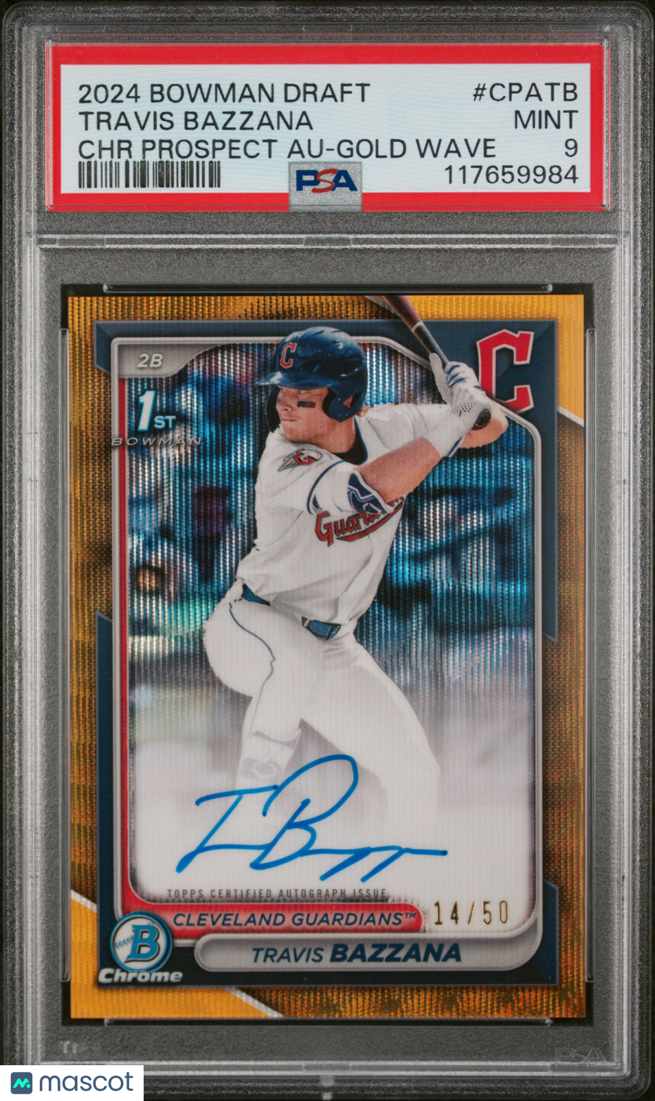 2024 Bowman Draft Chrome Prospect Auto Travis Bazzana Gold Wave /50 PSA 9