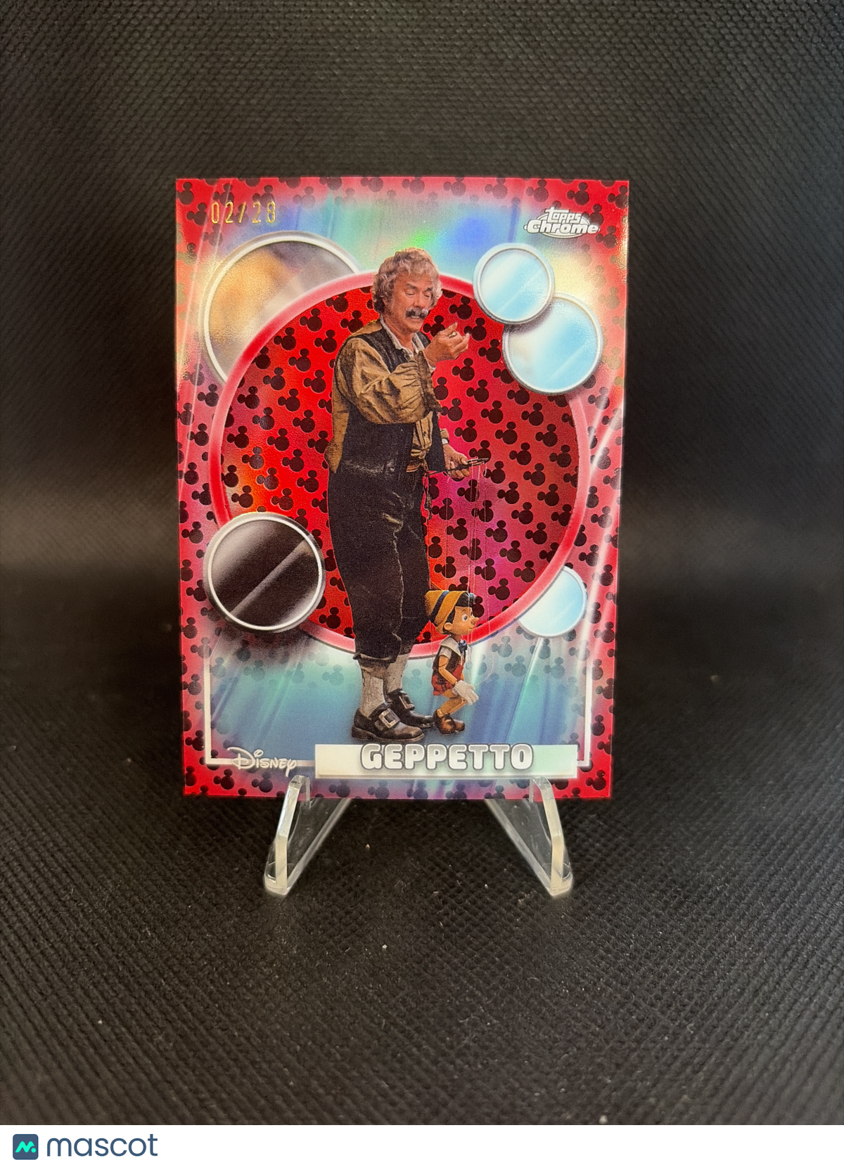 2026 Topps Chrome Disney Geppetto Mickey Mouse Red And Black /28 #96