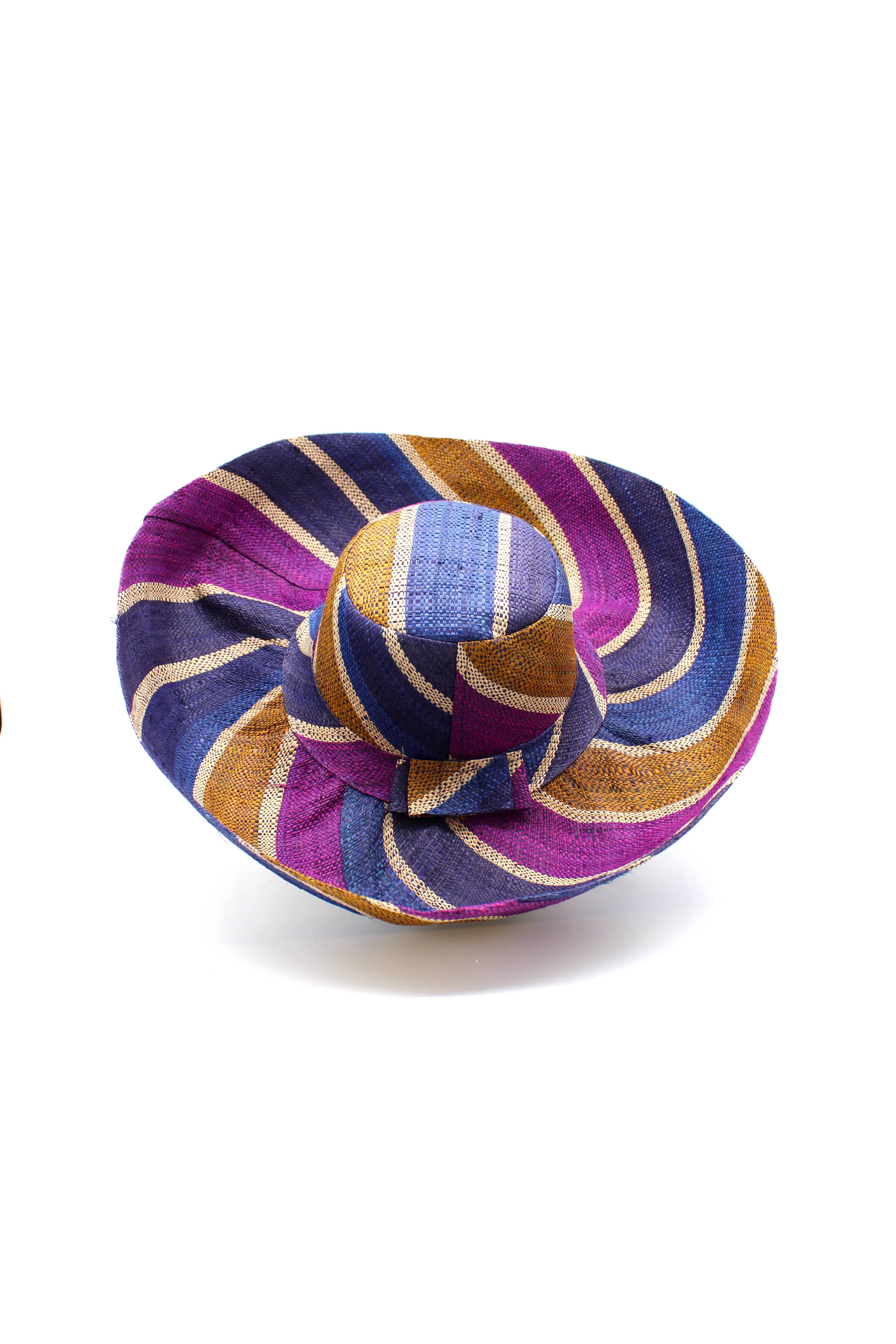 5" & 7" Wide Brim Multicolor Stripe Packable Straw Sun Hats